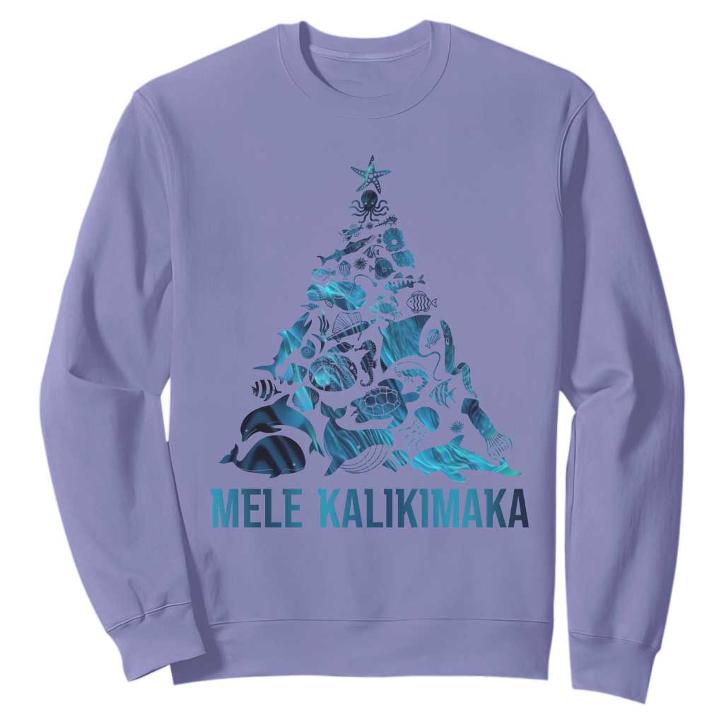 Christmas In Hawaii Sweatshirt Mele Kalikimala Sea Animals Xmas Tree TS11 Violet Print Your Wear