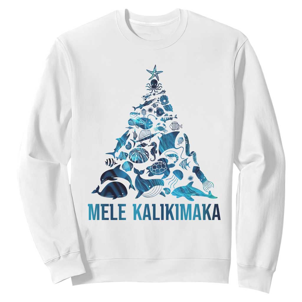Christmas In Hawaii Sweatshirt Mele Kalikimala Sea Animals Xmas Tree TS11 White Print Your Wear