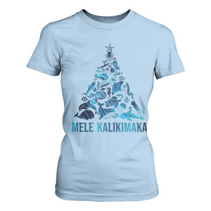 Christmas In Hawaii T Shirt For Women Mele Kalikimala Sea Animals Xmas Tree TS11 Light Blue Print Your Wear