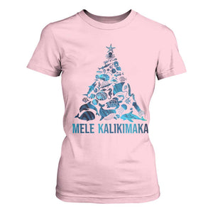 Christmas In Hawaii T Shirt For Women Mele Kalikimala Sea Animals Xmas Tree TS11 Light Pink Print Your Wear
