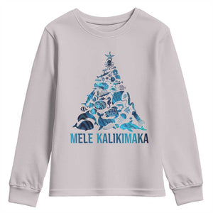 Christmas In Hawaii Youth Sweatshirt Mele Kalikimala Sea Animals Xmas Tree TS11 Ice Gray Print Your Wear