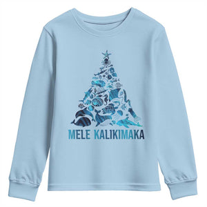 Christmas In Hawaii Youth Sweatshirt Mele Kalikimala Sea Animals Xmas Tree TS11 Light Blue Print Your Wear
