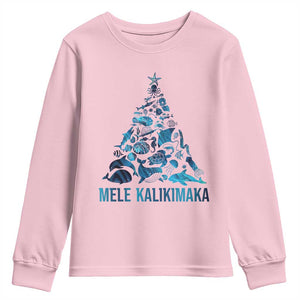 Christmas In Hawaii Youth Sweatshirt Mele Kalikimala Sea Animals Xmas Tree TS11 Light Pink Print Your Wear