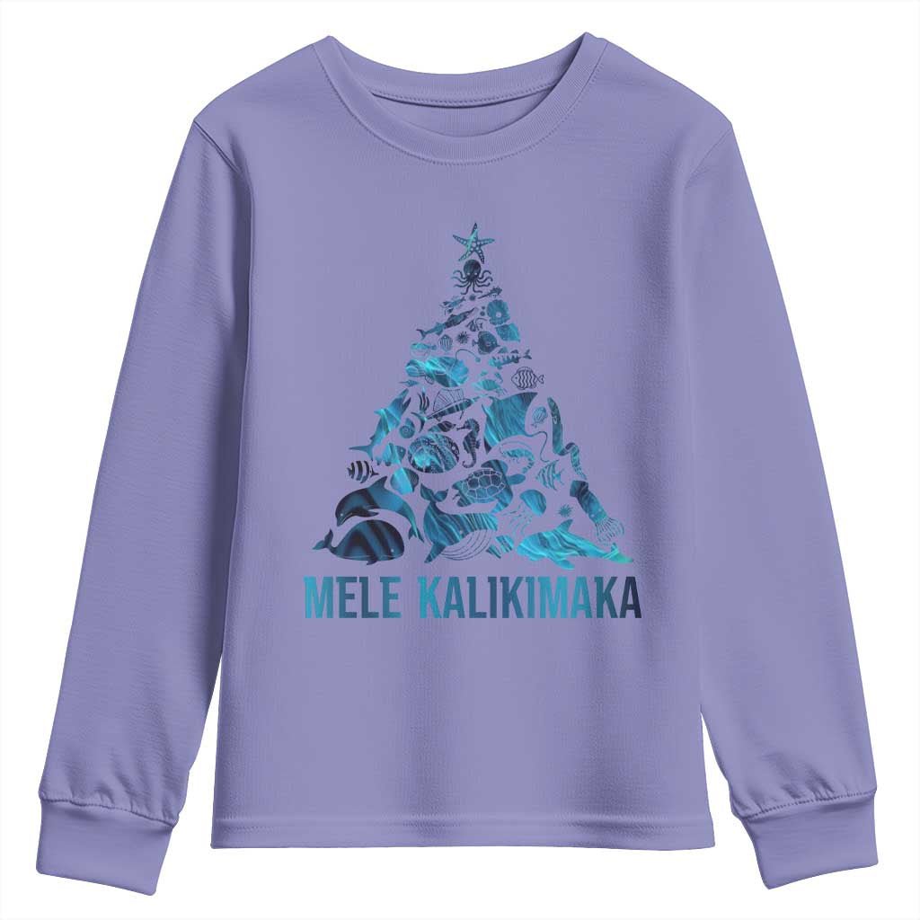 Christmas In Hawaii Youth Sweatshirt Mele Kalikimala Sea Animals Xmas Tree TS11 Violet Print Your Wear