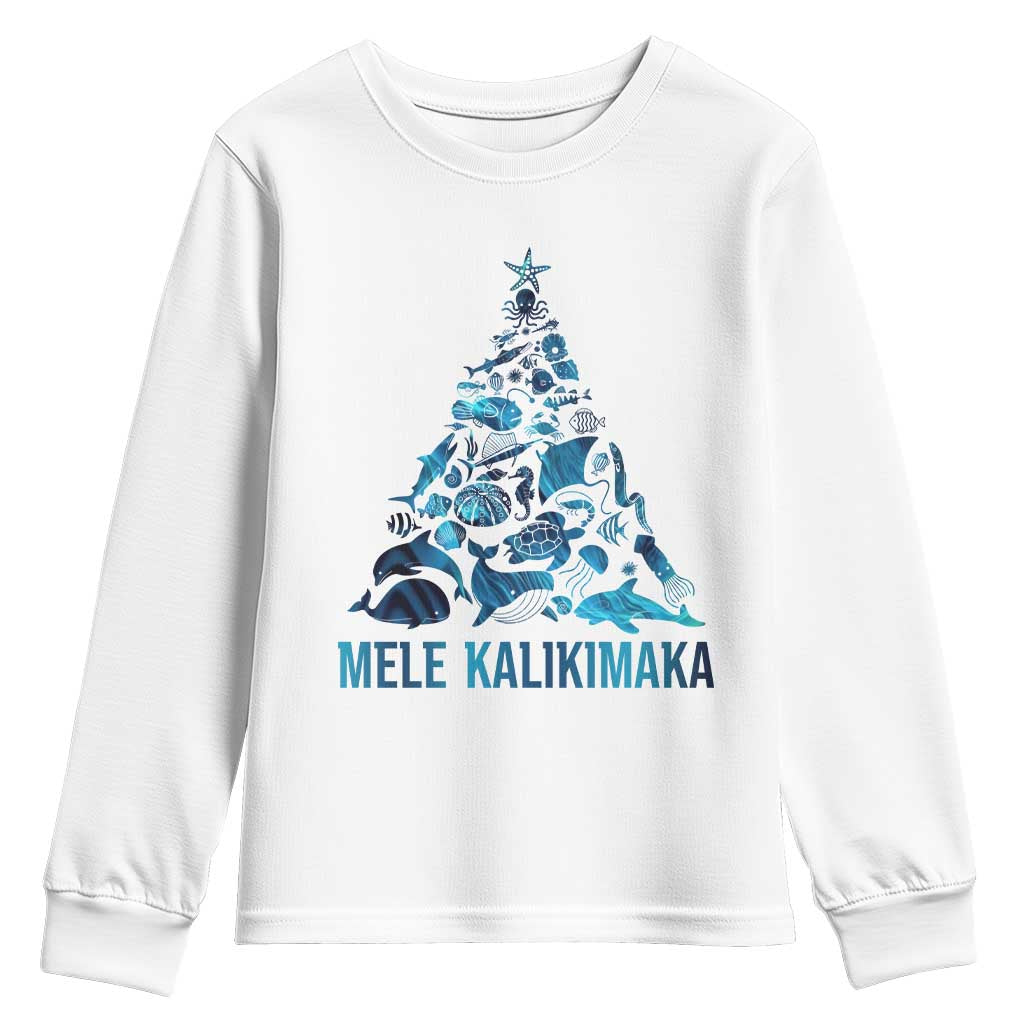 Christmas In Hawaii Youth Sweatshirt Mele Kalikimala Sea Animals Xmas Tree TS11 White Print Your Wear