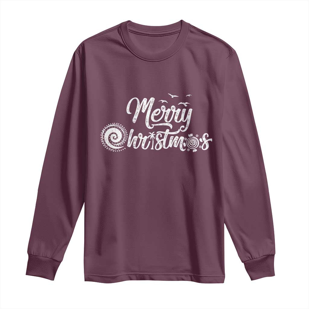 Christmas In Hawaii Long Sleeve Shirt Merry Christmas Hawaiian Symbols TS11 Maroon Print Your Wear