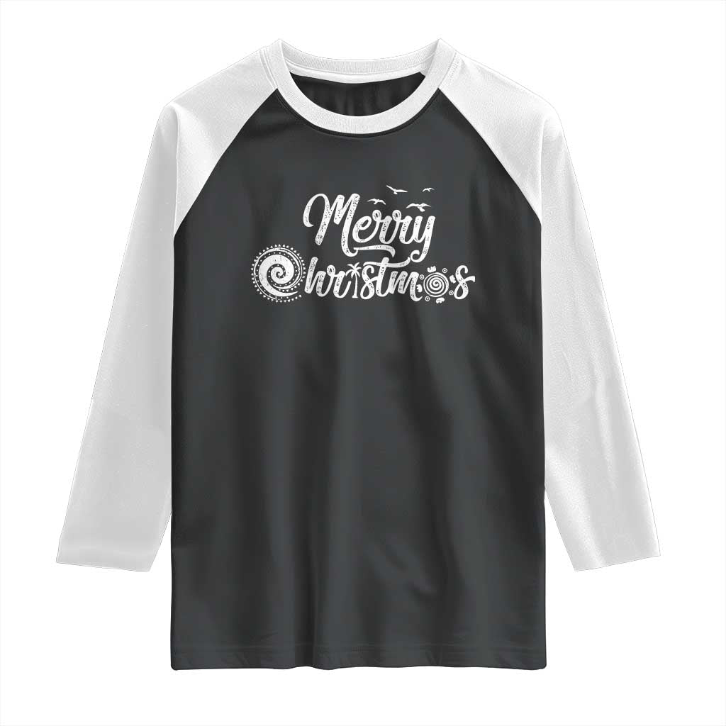 Christmas In Hawaii Raglan Shirt Merry Christmas Hawaiian Symbols TS11 Black White Print Your Wear