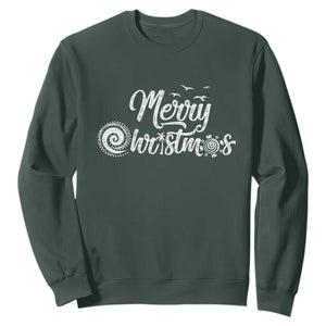 Christmas In Hawaii Sweatshirt Merry Christmas Hawaiian Symbols TS11 Dark Forest Green Print Your Wear