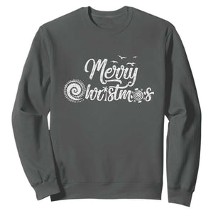 Christmas In Hawaii Sweatshirt Merry Christmas Hawaiian Symbols TS11 Dark Heather Print Your Wear
