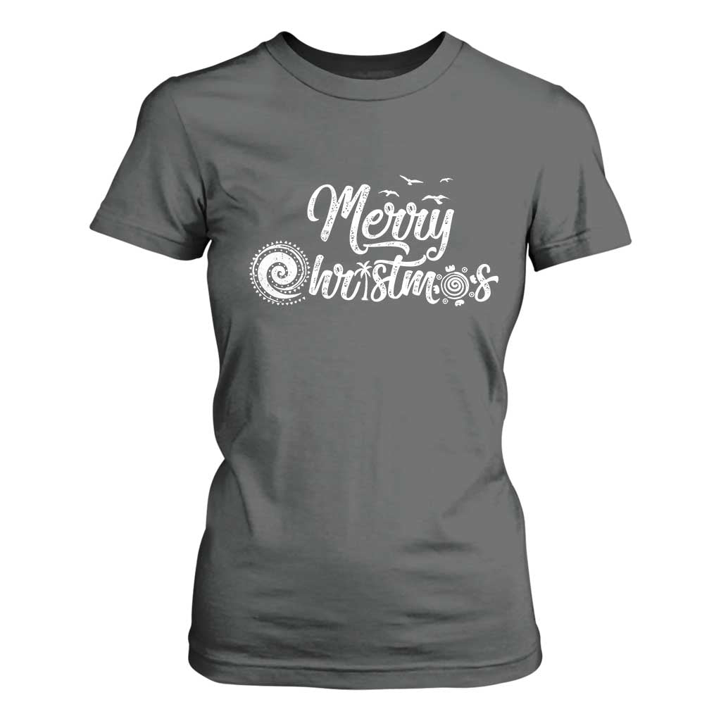 Christmas In Hawaii T Shirt For Women Merry Christmas Hawaiian Symbols TS11 Dark Heather Print Your Wear