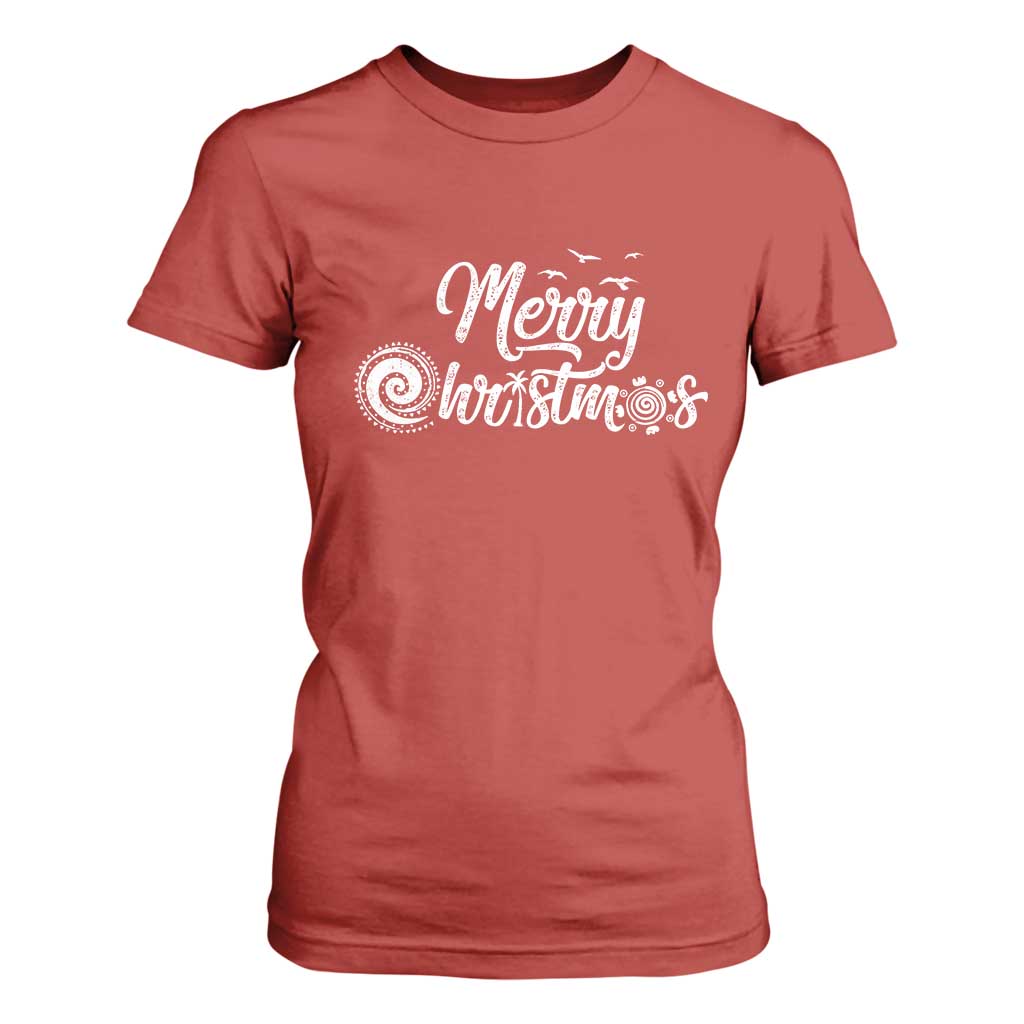 Christmas In Hawaii T Shirt For Women Merry Christmas Hawaiian Symbols TS11 Red Print Your Wear