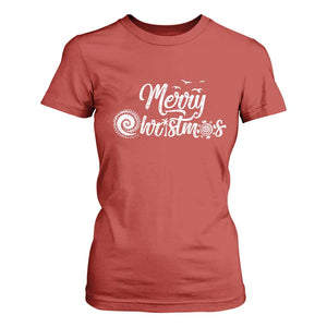Christmas In Hawaii T Shirt For Women Merry Christmas Hawaiian Symbols TS11 Red Print Your Wear