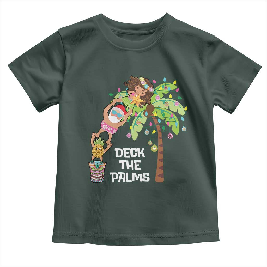 Christmas In Hawaii Baby Shirt Deck The Palms Santa Hula Girl Tiki TS11 Dark Forest Green Print Your Wear