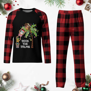 Xmas In Hawaii Plaid Pajama Set Deck The Palms Santa Hula Girl Tiki TS11 Buffalo Plaid Print Your Wear