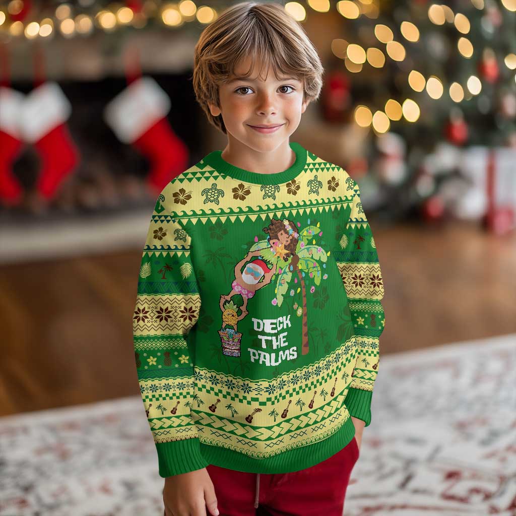 Xmas In Hawaii Ugly Christmas Sweater Deck The Palms Santa Hula Girl Tiki TS11 Forest Print Your Wear