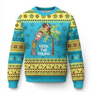 Xmas In Hawaii Ugly Christmas Sweater Deck The Palms Santa Hula Girl Tiki TS11 Hawaii Print Your Wear