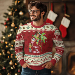 Xmas In Hawaii Ugly Christmas Sweater Deck The Palms Santa Hula Girl Tiki TS11 Hibiscus Print Your Wear