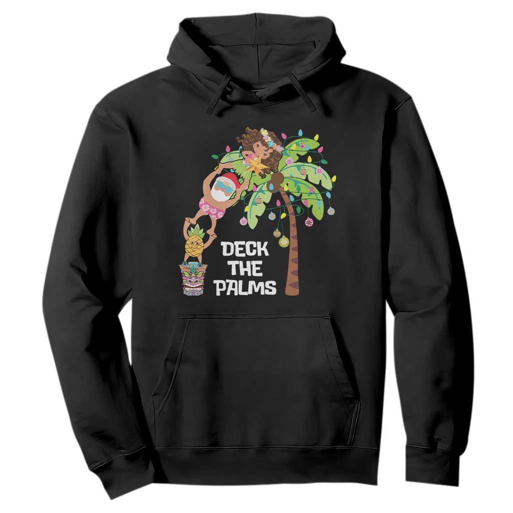 Christmas In Hawaii Hoodie Deck The Palms Santa Hula Girl Tiki TS11 Black Print Your Wear