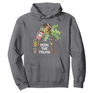 Christmas In Hawaii Hoodie Deck The Palms Santa Hula Girl Tiki TS11 Charcoal Print Your Wear