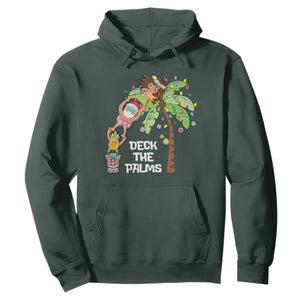 Christmas In Hawaii Hoodie Deck The Palms Santa Hula Girl Tiki TS11 Dark Forest Green Print Your Wear