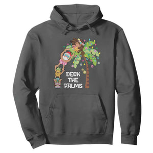 Christmas In Hawaii Hoodie Deck The Palms Santa Hula Girl Tiki TS11 Dark Heather Print Your Wear