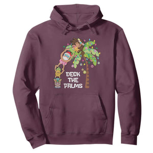 Christmas In Hawaii Hoodie Deck The Palms Santa Hula Girl Tiki TS11 Maroon Print Your Wear