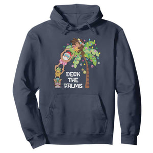 Christmas In Hawaii Hoodie Deck The Palms Santa Hula Girl Tiki TS11 Navy Print Your Wear