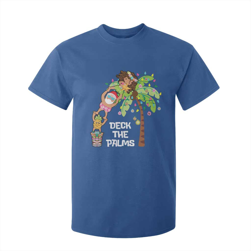 Christmas In Hawaii T Shirt For Kid Deck The Palms Santa Hula Girl Tiki TS11 Royal Blue Print Your Wear