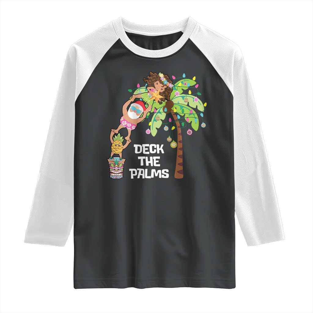 Christmas In Hawaii Raglan Shirt Deck The Palms Santa Hula Girl Tiki TS11 Black White Print Your Wear