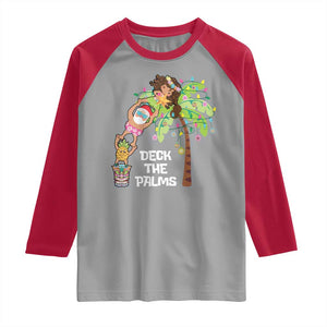 Christmas In Hawaii Raglan Shirt Deck The Palms Santa Hula Girl Tiki TS11 Sport Gray Red Print Your Wear