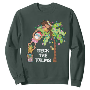Christmas In Hawaii Sweatshirt Deck The Palms Santa Hula Girl Tiki TS11 Dark Forest Green Print Your Wear