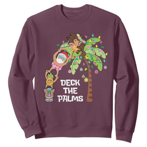 Christmas In Hawaii Sweatshirt Deck The Palms Santa Hula Girl Tiki TS11 Maroon Print Your Wear
