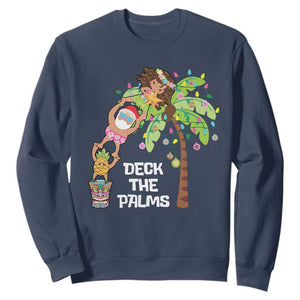 Christmas In Hawaii Sweatshirt Deck The Palms Santa Hula Girl Tiki TS11 Navy Print Your Wear
