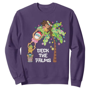 Christmas In Hawaii Sweatshirt Deck The Palms Santa Hula Girl Tiki TS11 Purple Print Your Wear