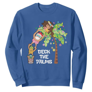 Christmas In Hawaii Sweatshirt Deck The Palms Santa Hula Girl Tiki TS11 Royal Blue Print Your Wear