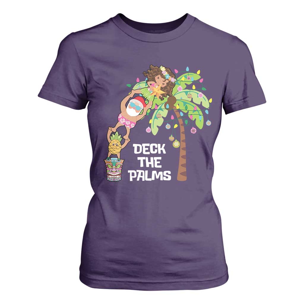 Christmas In Hawaii T Shirt For Women Deck The Palms Santa Hula Girl Tiki TS11 Purple Print Your Wear