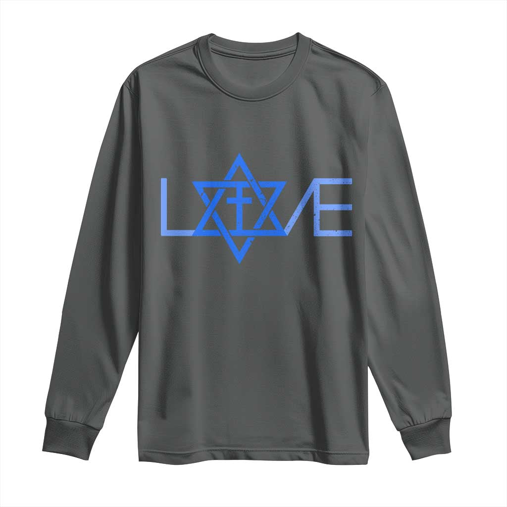Love Jewish Messianic Cross Star Of David Long Sleeve Shirt TS11 Dark Heather Print Your Wear