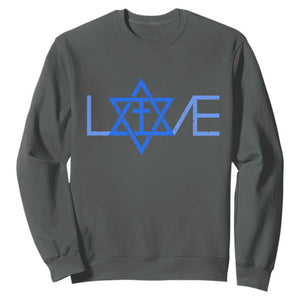 Love Jewish Messianic Cross Star Of David Sweatshirt TS11 Dark Heather Print Your Wear