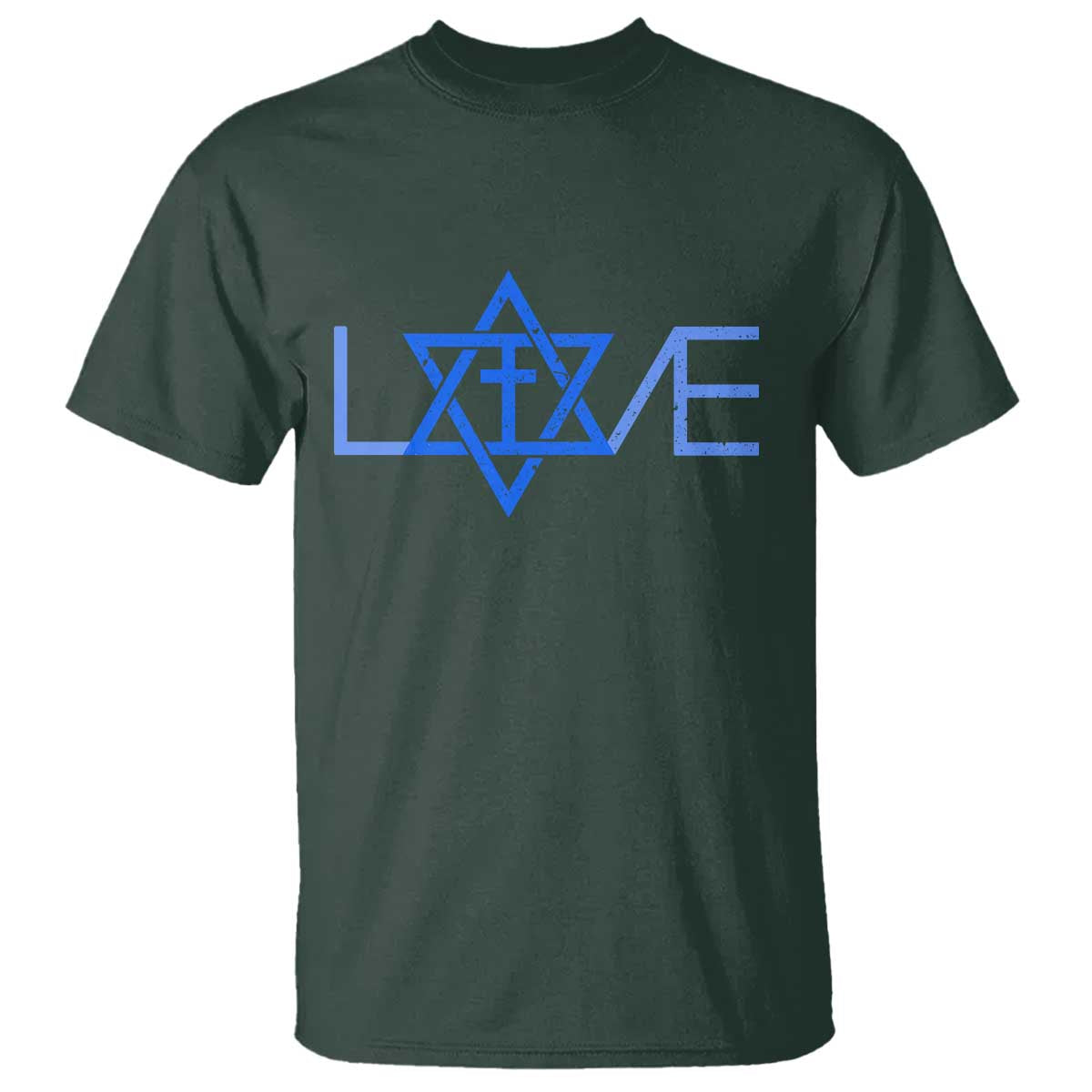 Love Jewish Messianic Cross Star Of David T Shirt TS11 Dark Forest Green Print Your Wear