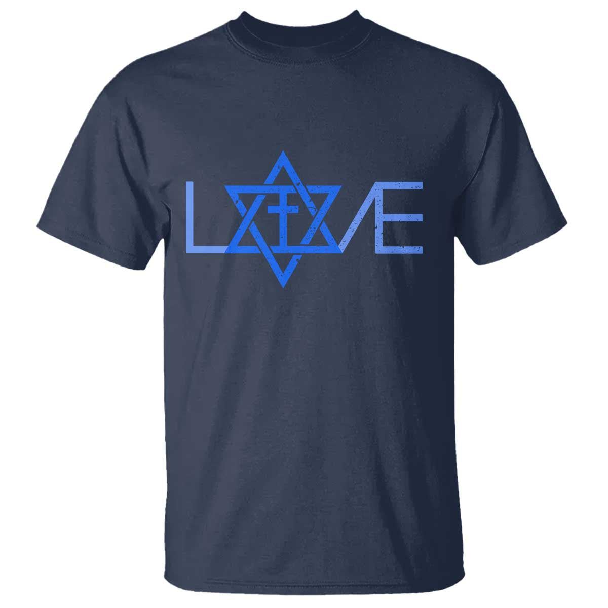 Love Jewish Messianic Cross Star Of David T Shirt TS11 Navy Print Your Wear