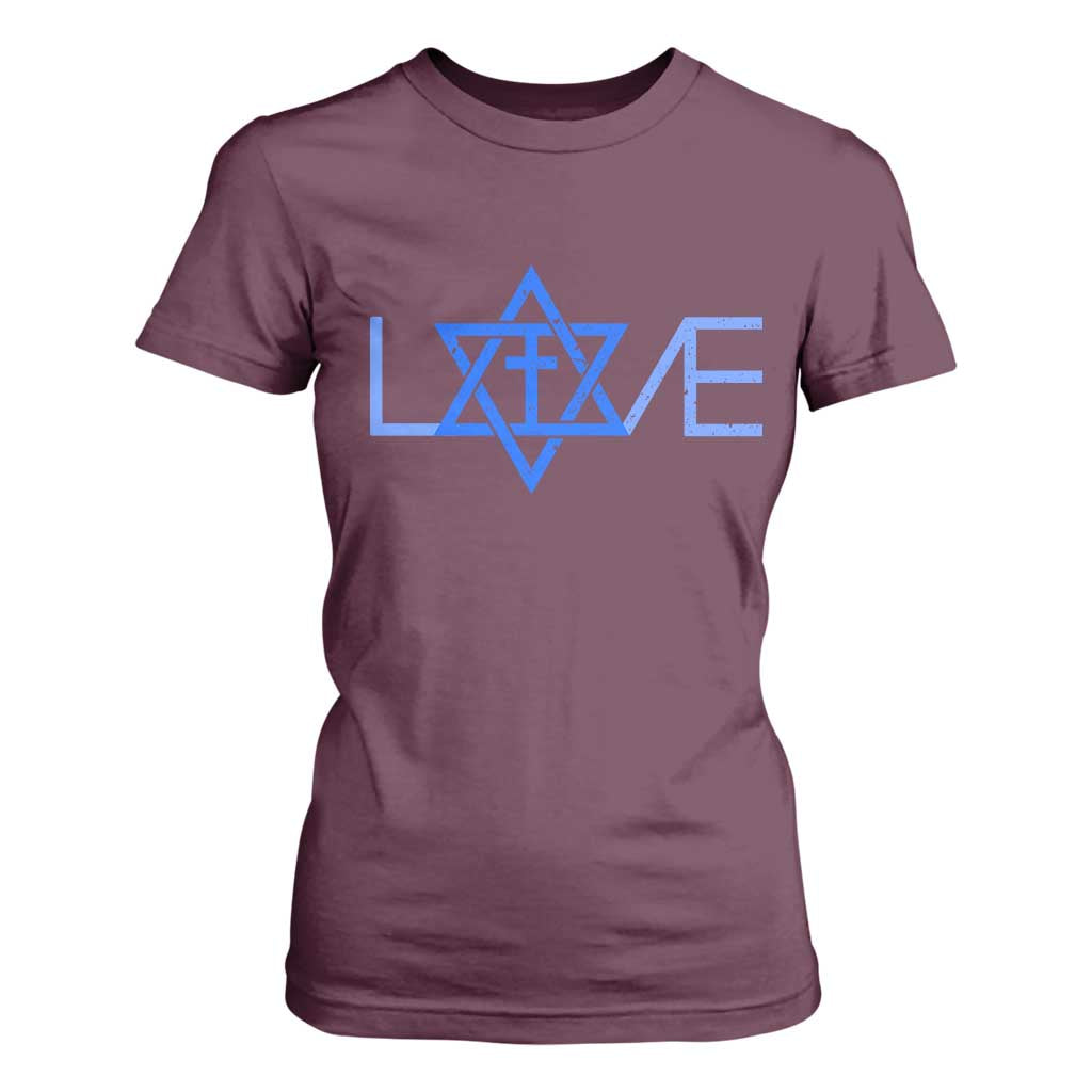 Love Jewish Messianic Cross Star Of David T Shirt For Women TS11 Maroon Print Your Wear
