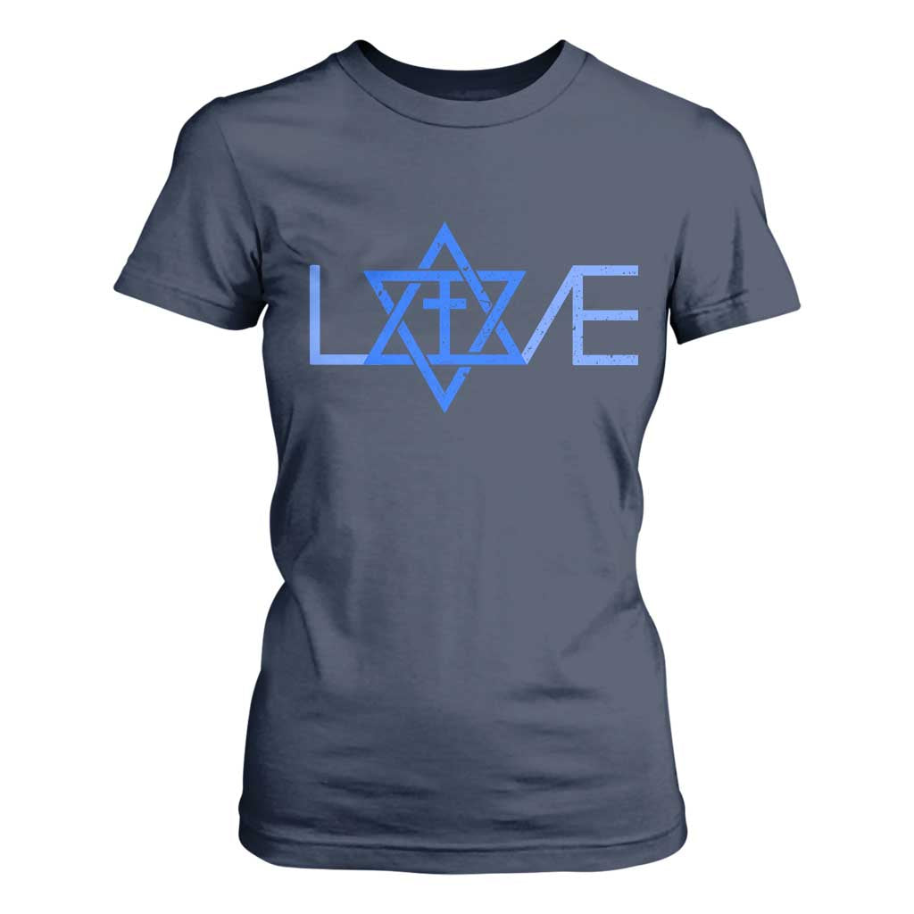 Love Jewish Messianic Cross Star Of David T Shirt For Women TS11 Navy Print Your Wear