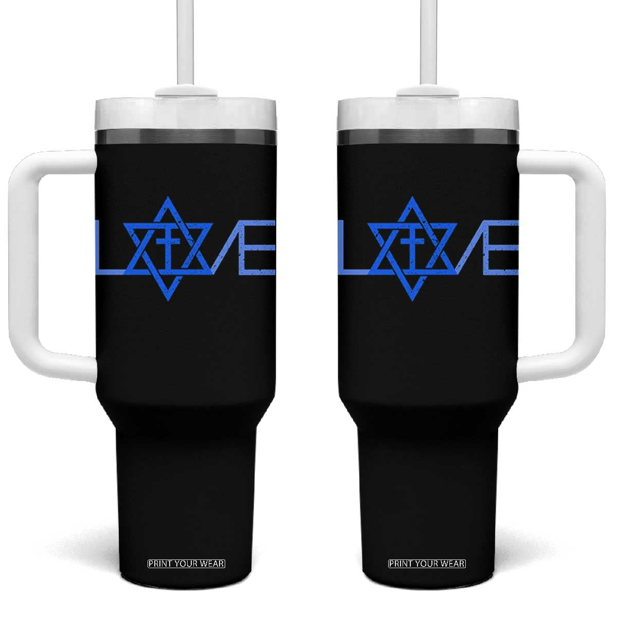 Love Jewish Messianic Cross Star Of David Tumbler With Handle TS11 One Size: 40 oz Black Print Your Wear