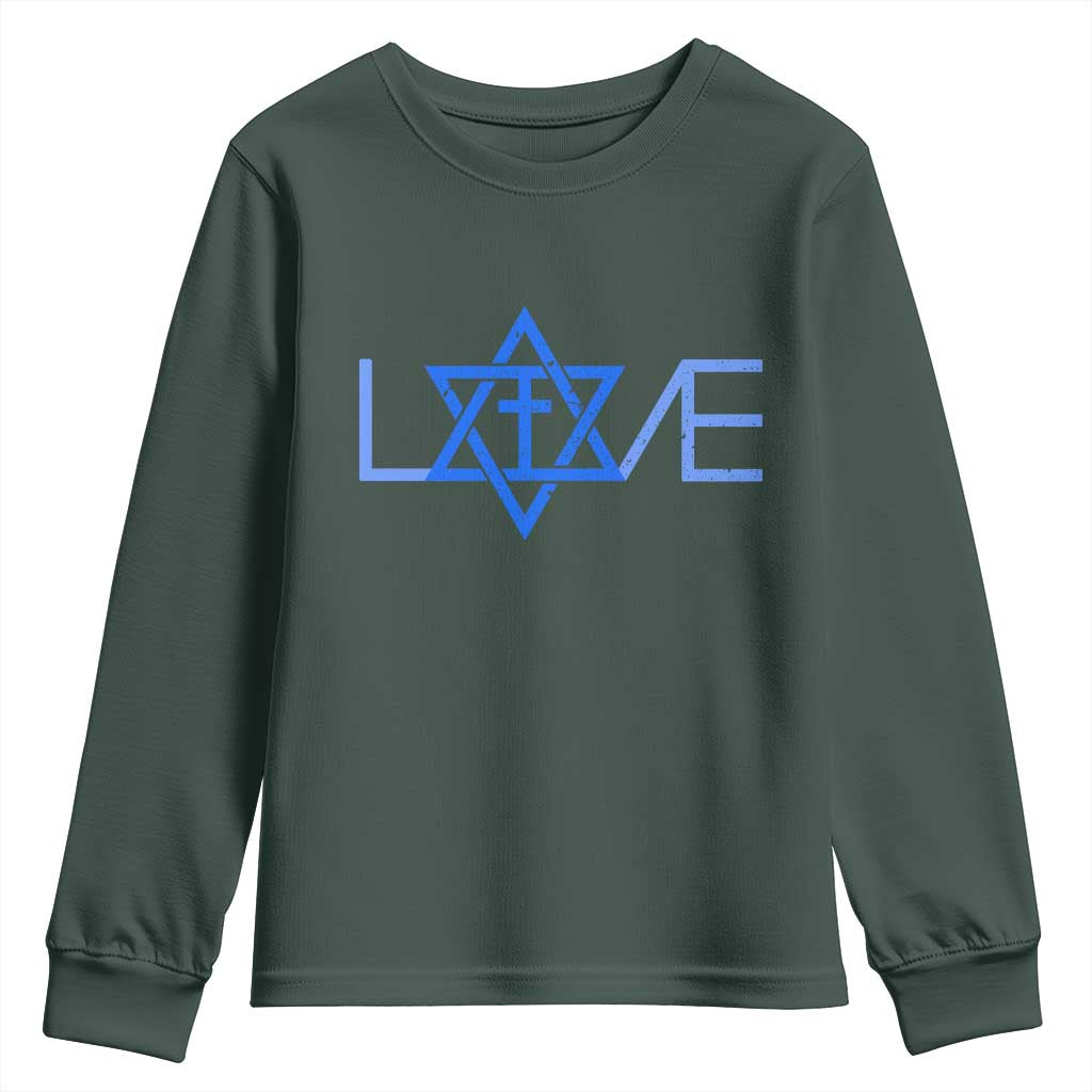 Love Jewish Messianic Cross Star Of David Youth Sweatshirt TS11 Dark Forest Green Print Your Wear