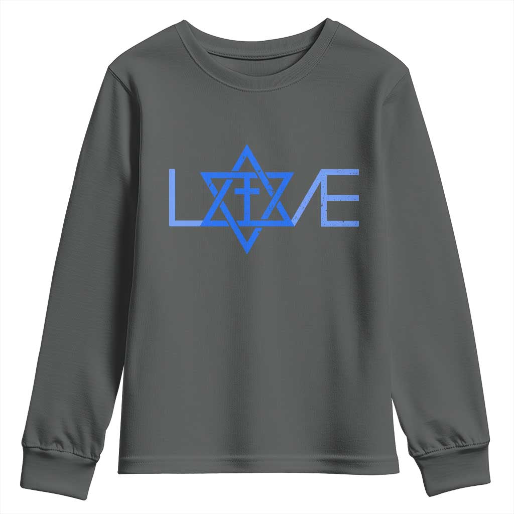 Love Jewish Messianic Cross Star Of David Youth Sweatshirt TS11 Dark Heather Print Your Wear