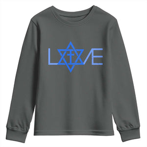 Love Jewish Messianic Cross Star Of David Youth Sweatshirt TS11 Dark Heather Print Your Wear