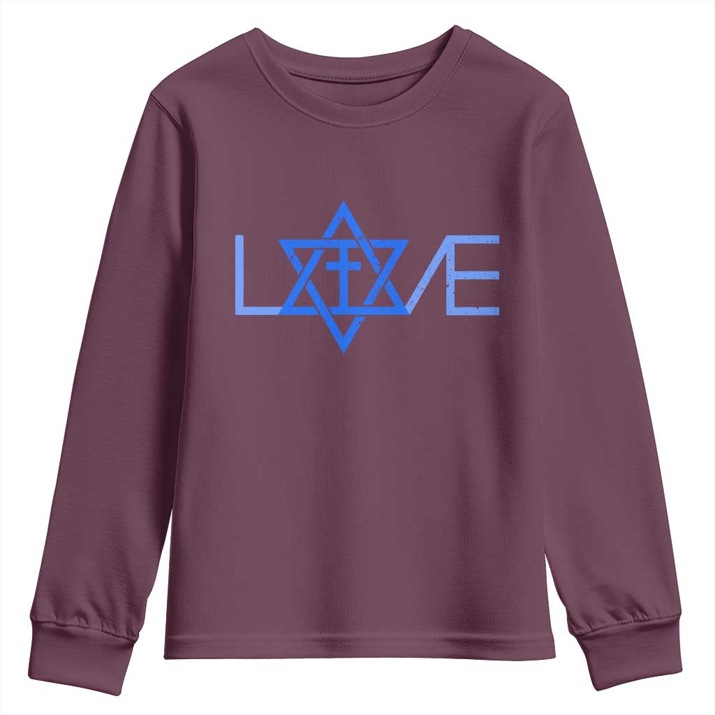 Love Jewish Messianic Cross Star Of David Youth Sweatshirt TS11 Maroon Print Your Wear