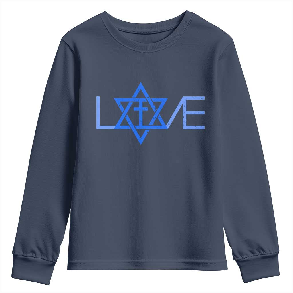Love Jewish Messianic Cross Star Of David Youth Sweatshirt TS11 Navy Print Your Wear