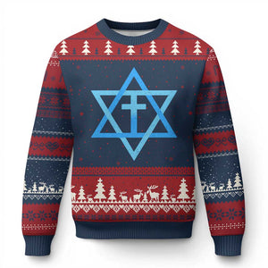 Messianic Cross Star of David Yeshua Jesus Ugly Christmas Sweater TS11 Navy Red Print Your Wear