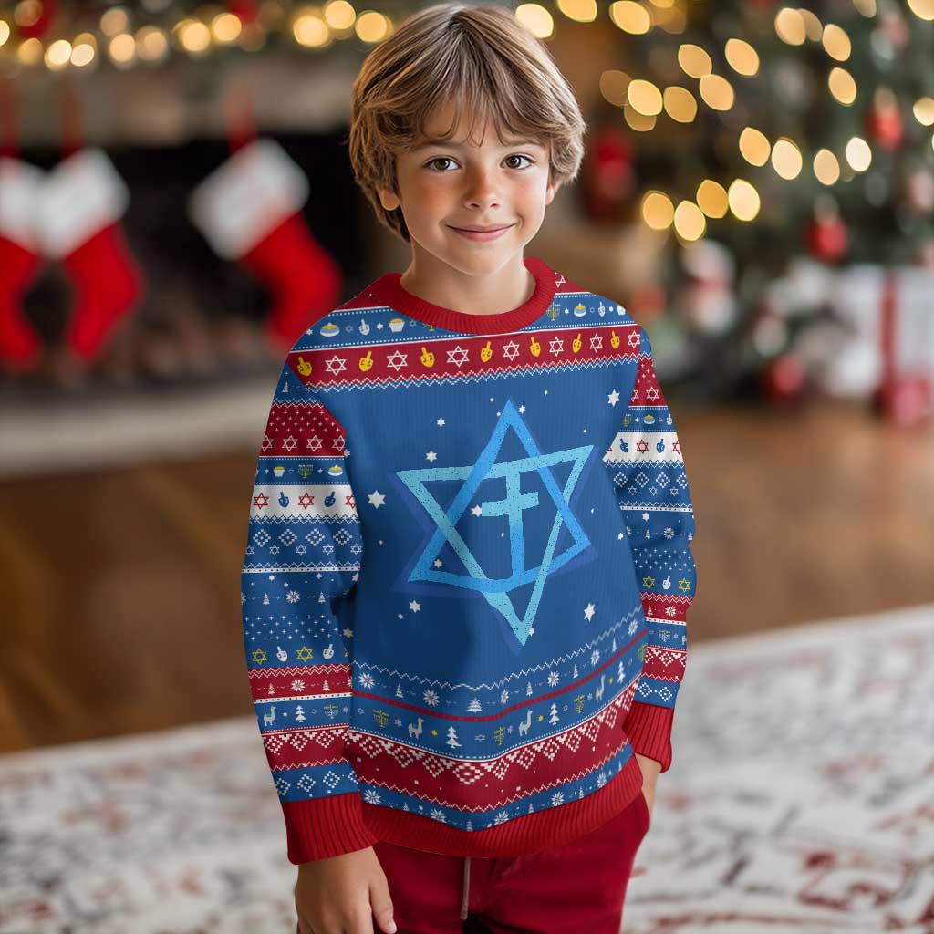 Messianic Cross Star of David Yeshua Jesus Hanukkah Ugly Sweater TS11 Blue Red Print Your Wear